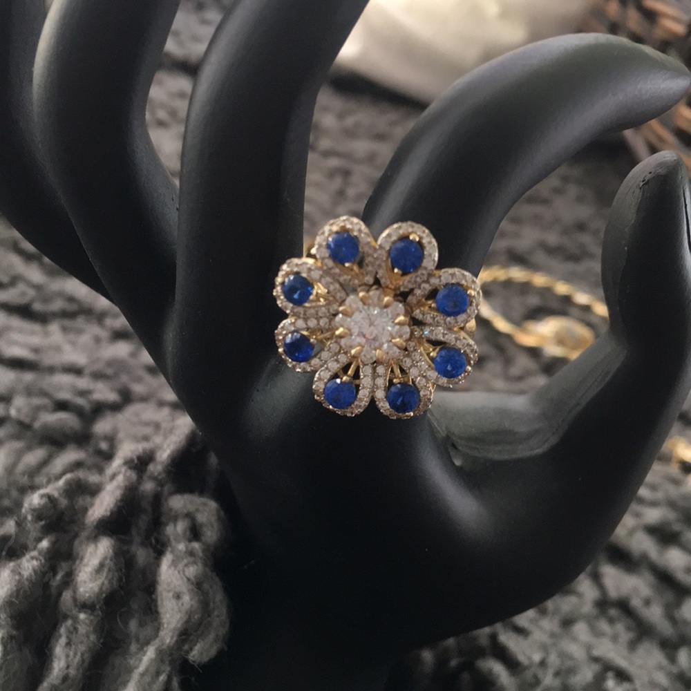 Italy gold 14k ring with blue zirconium